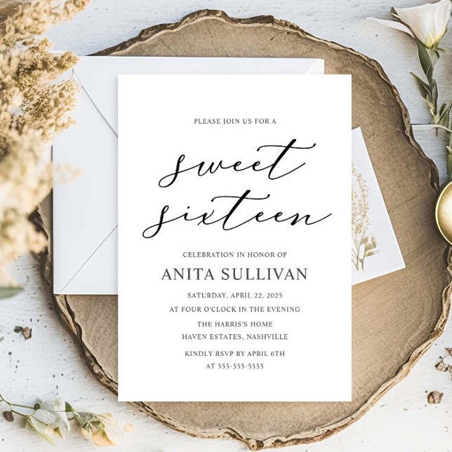 Elegante Calligraphie 16 . Geburtstag 16 Geburtsta Einladung (Von Creator hochgeladen)