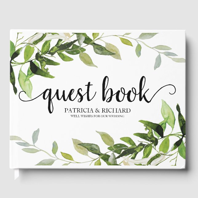 Elegante Calligraphie Botanische Grüne Hochzeit Gästebuch (Vorderseite)