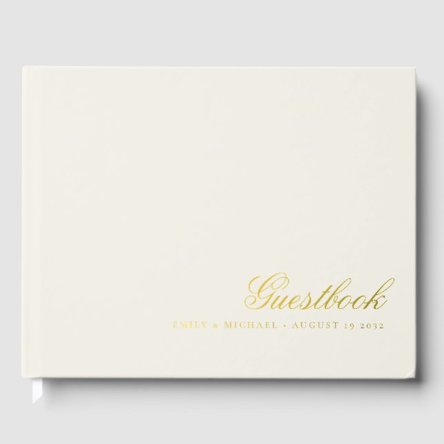 Elegante Calligraphie Cream White Gold Hochzeit Gästebuch (Vorderseite)