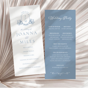 Élégante calligraphie Dusty Blue Crest Programme