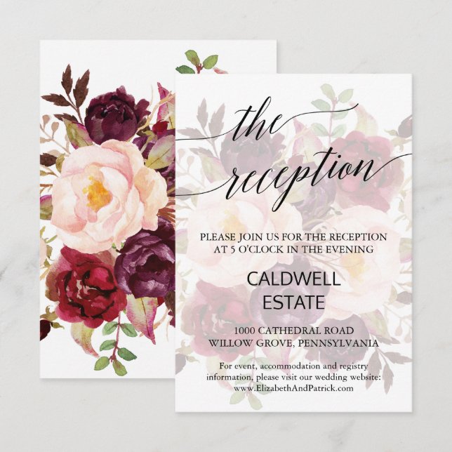 Elegante Calligraphie-Empfang-Karte verblasst Begleitkarte (Vorne/Hinten)