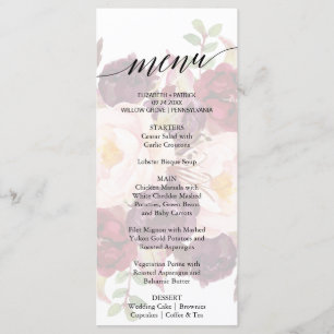 Elégante calligraphie Faded Floral Diner Carte Men