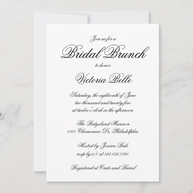 Elegante Calligraphie Formal Bridal Brunch Einladung (Vorderseite)
