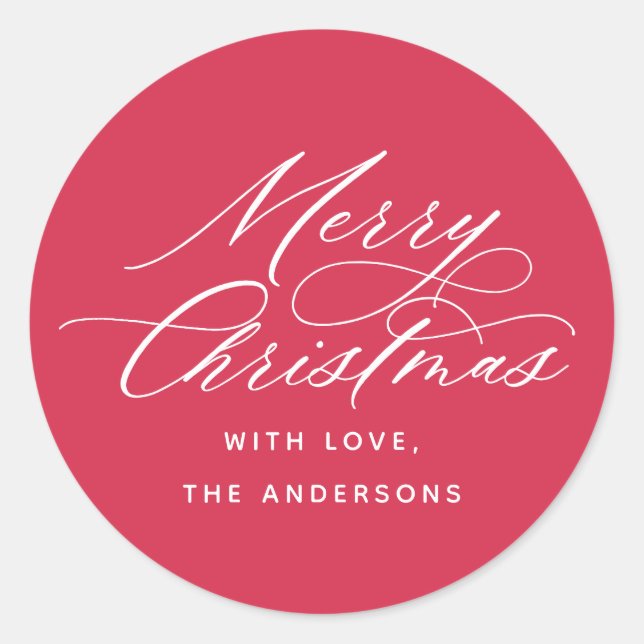 Elegante Calligraphie Frohe Weihnachtsfeiertag Rot Runder Aufkleber (Vorderseite)