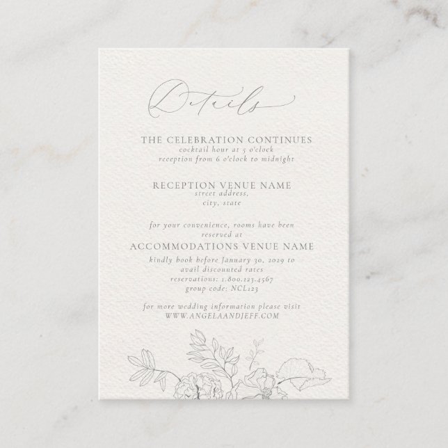 Elegante Calligraphie Gray Floral Wasserfarben Det Begleitkarte (Vorderseite)