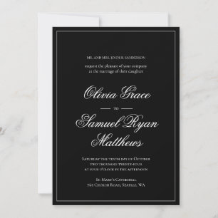 Elegante Calligraphie Klassische Grenzhochzeit Einladung
