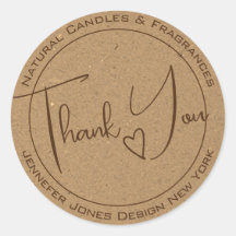 Élégante calligraphie Kraft papier Merci Étiquette