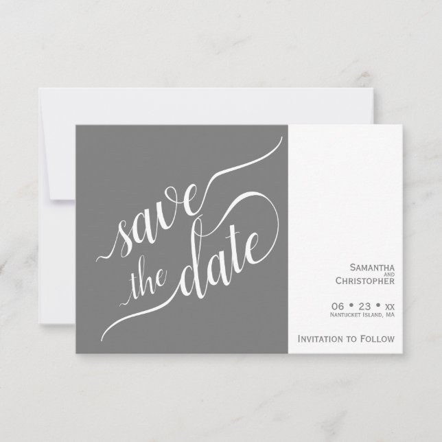 Elegante Calligraphie Minimalistisch Gray Wedding Save The Date (Vorderseite)