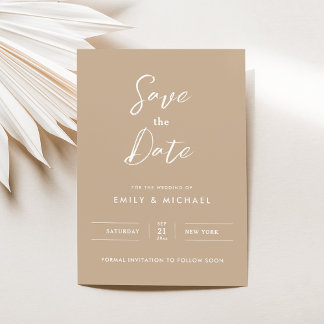 Elegante Calligraphie Minimalistisch Taupe Wedding Save The Date