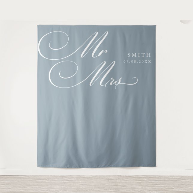 Elegante Calligraphie Mr. & Mrs. Wedding Backdrop Wandteppich (Vorderseite)