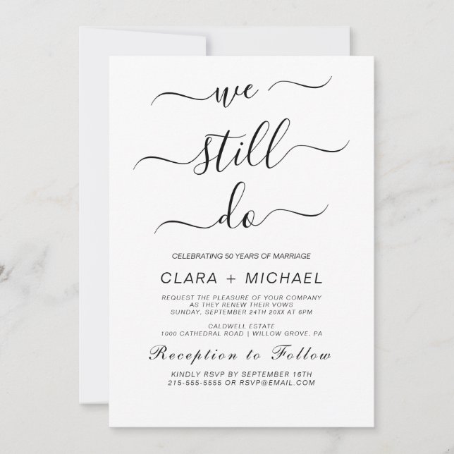 Élégante calligraphie noire Vow Renewal Invitation (Devant)
