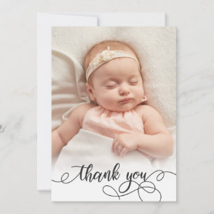 Élégante calligraphie Nouveau-né Baby Photo Merci