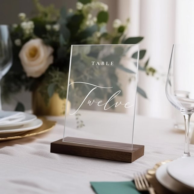 Élégante calligraphie Numéro de table Douze (Elegant Calligraphy Table Number Twelve Acrylic Sign)