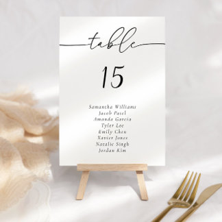 Élégante calligraphie Numéro de table Noms des inv
