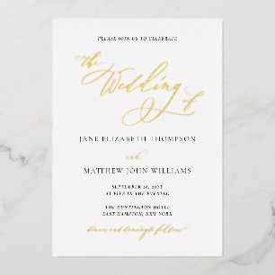 Élégante calligraphie or Faire-part de mariage à h