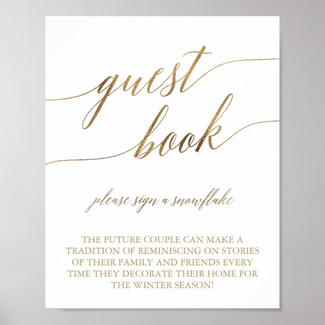 Élégante calligraphie or Snowflake Livre d'or Sign (Devant)