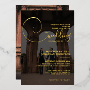 Elegante Calligraphie Script Dunkelgrau Foto Hochz Folieneinladung