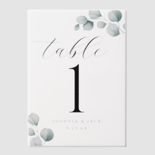 Elegante Calligraphie Script Eucalyptus-Tischnumme