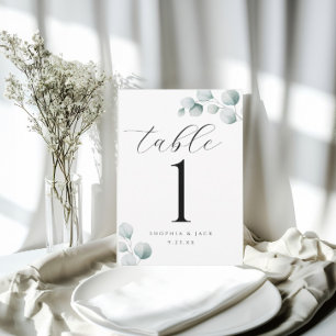 Elegante Calligraphie Script Eucalyptus-Tischnumme