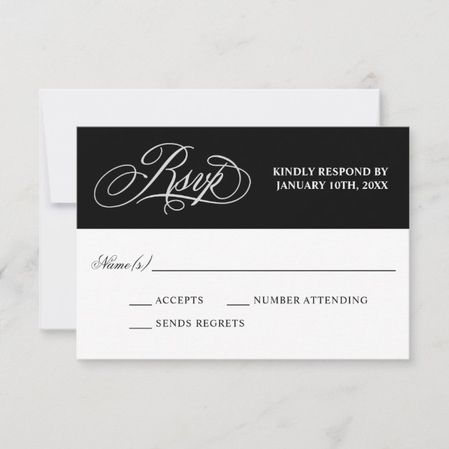 Élégante calligraphie sur Noir Mariage RSVP (Devant)