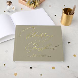 Elegante Calligraphie Taupe Gästebuch
