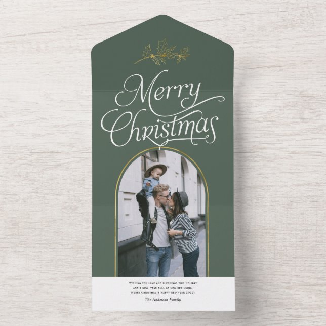 Elégante calligraphie verte carte photo de Noël (À l'intérieur)