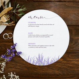 Elegante Calligraphie Watercolor Lavender Wedding Menükarte