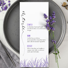 Elegante Calligraphie Watercolor Lavender Wedding Menükarte