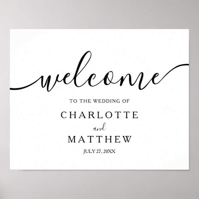Elegante Calligraphie White Welcome Wedding Poster (Vorne)