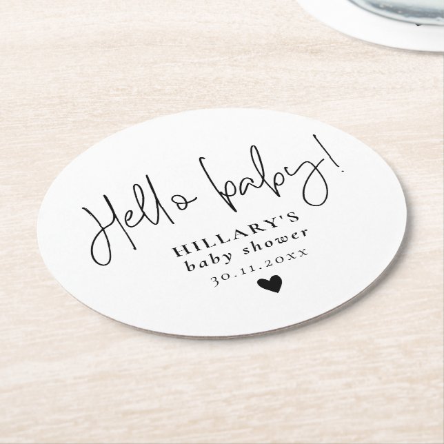 Elegante Calligraphy Baby Shower Runder Pappuntersetzer (Angewinkelt)