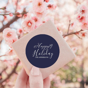 Elegante Calligraphy Blue Holiday Weihnachten Runder Aufkleber