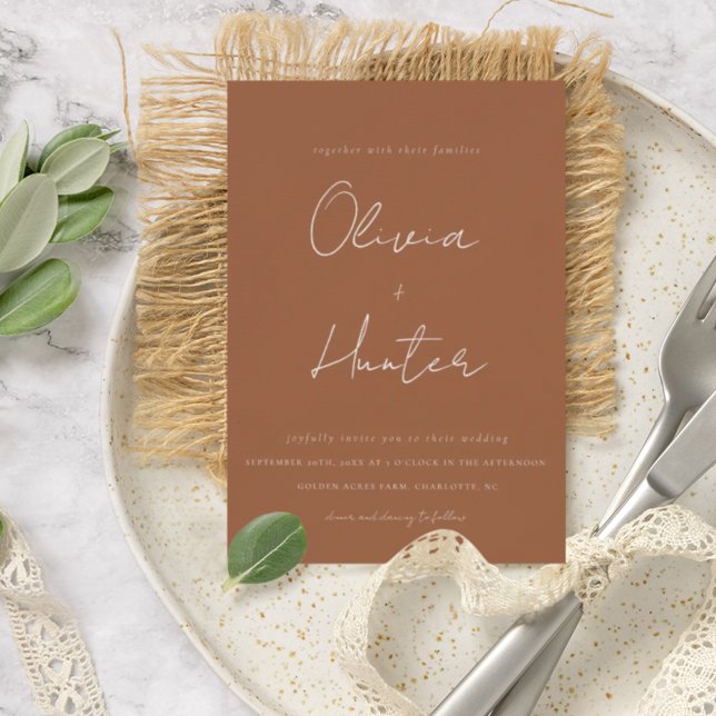 Elegante Calligraphy Boho Terracotta Wedding Einladung (Von Creator hochgeladen)