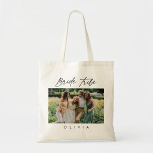 Elegante Calligraphy Bride Stamm Foto Bridesmaid Tragetasche