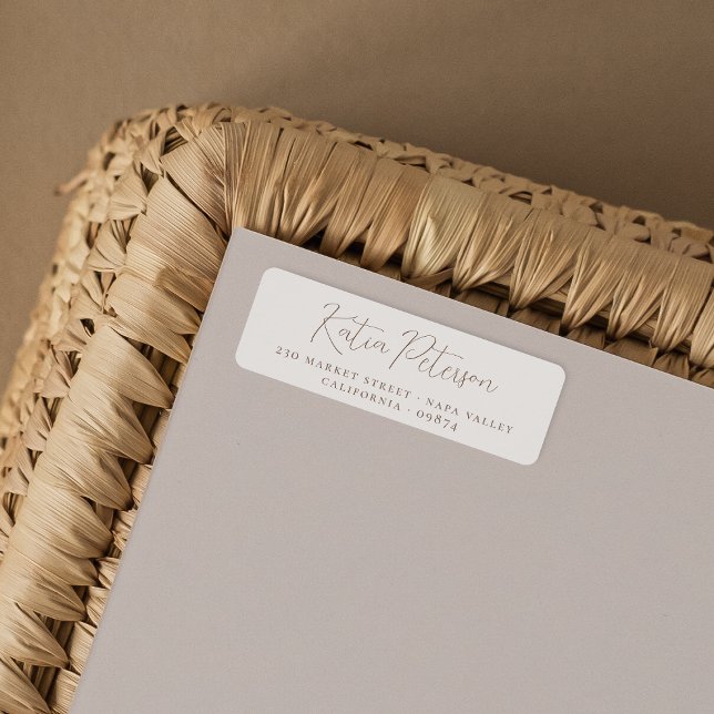 Elegante Calligraphy Brown & Cream Rücksendeadress (Return Address Label Mock-up)