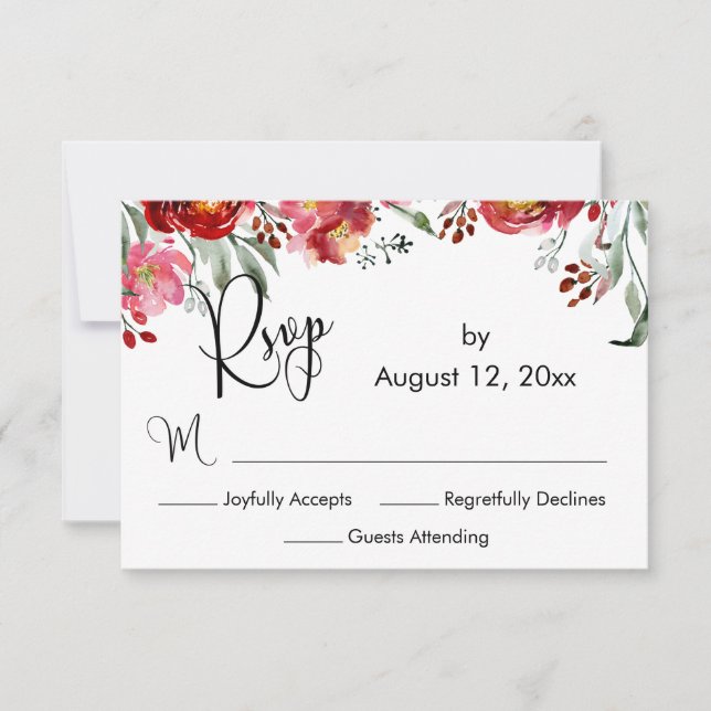 Elegante Calligraphy Burgundy Red Fall Blume RSVP Karte (Vorderseite)