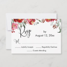 Elegante Calligraphy Burgundy Red Fall Blume RSVP Karte