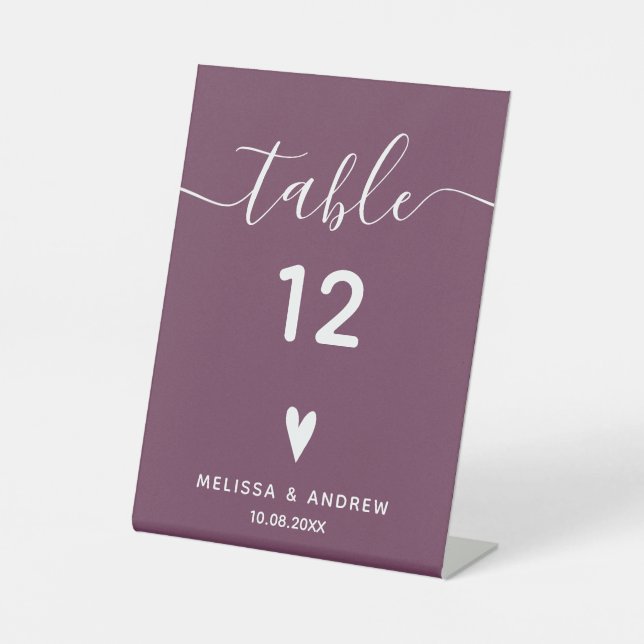 Elegante Calligraphy Burgundy Wedding Tischnummer Sockelschild (Vorderseite)