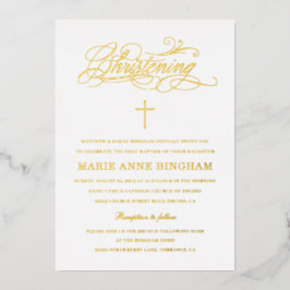 Elegante Calligraphy Christening Gold Folieneinladung