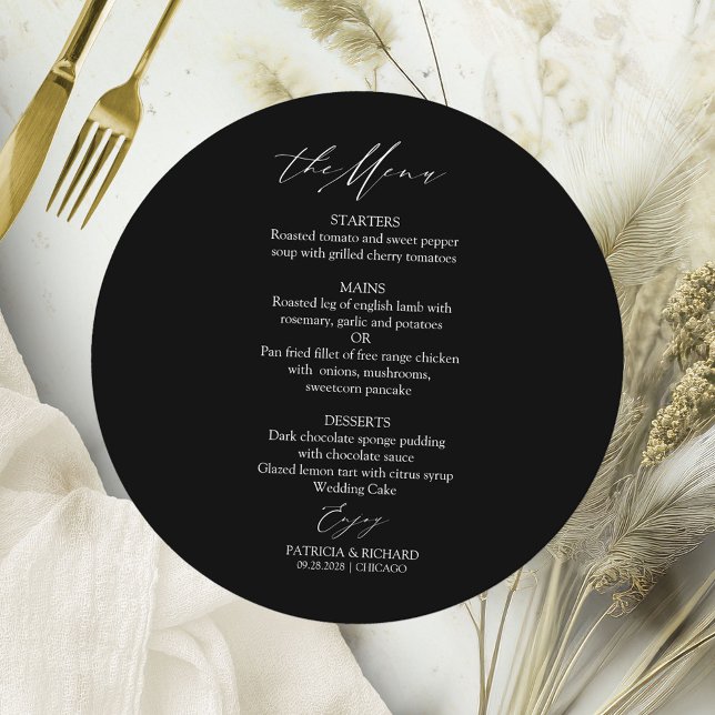 Elegante Calligraphy Circle Wedding Menu Card Einladung (Von Creator hochgeladen)
