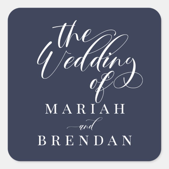 Elegante Calligraphy Classic Wedding Square Sticke Quadratischer Aufkleber (Vorderseite)