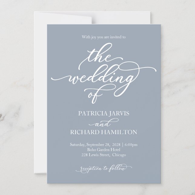 Elegante Calligraphy Dusty Blue Wedding Magneteinladung (Vorderseite)