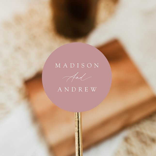 Elegante Calligraphy Dusty Rose Wedding Runder Aufkleber (Von Creator hochgeladen)