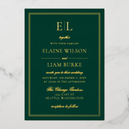 Elegante Calligraphy Emerald Green Gold Wedding F Folieneinladung