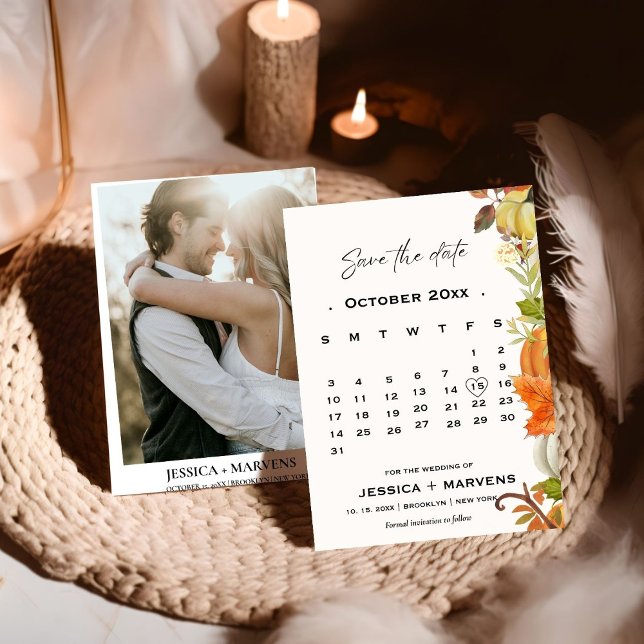 Elegante Calligraphy Fall Pumpkin Wedding Save The Date (Von Creator hochgeladen)