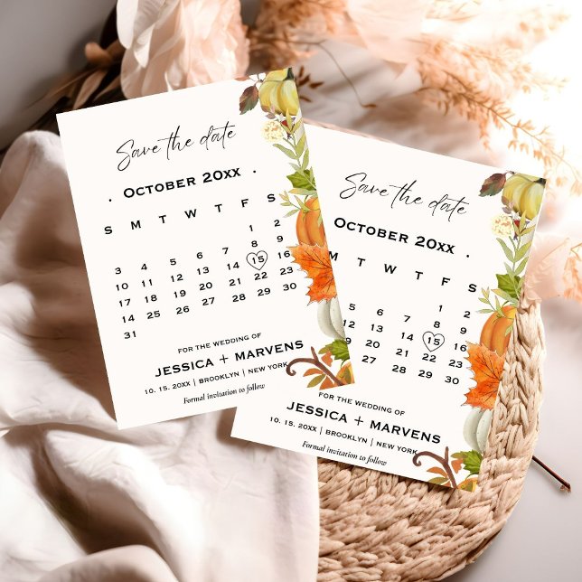 Elegante Calligraphy Fall Pumpkin Wedding Save The Date (Von Creator hochgeladen)