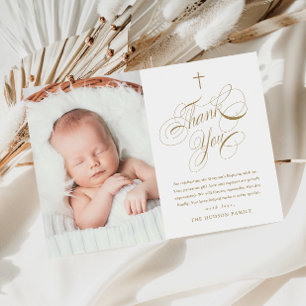 Elegante Calligraphy Gold Baby Foto Taufe Dankeskarte
