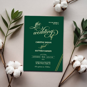 Elegante Calligraphy Gold Lines Aquamarine Hochzei Folieneinladung