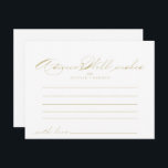 Elegante Calligraphy Gold Wedding Advice Card Postkarte<br><div class="desc">Diese elegante Kalligraphie Gold Hochzeitsratenkarte ist perfekt für eine rustikale Hochzeit. Das einfache und stilvolle Design zeichnet sich durch klassische und extravagante Schriftzeichen in Gold aus. Diese Karten sind ideal für Hochzeiten, Brautparty, Babydusche, Graduiertenfest u.v.m. Personalisieren Sie die Karten mit den Namen der Braut und Bräutigam, den Eltern, die Sie...</div>