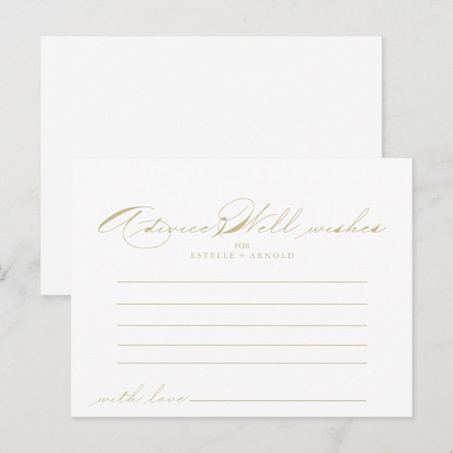 Elegante Calligraphy Gold Wedding Advice Card Postkarte (Vorne/Hinten)