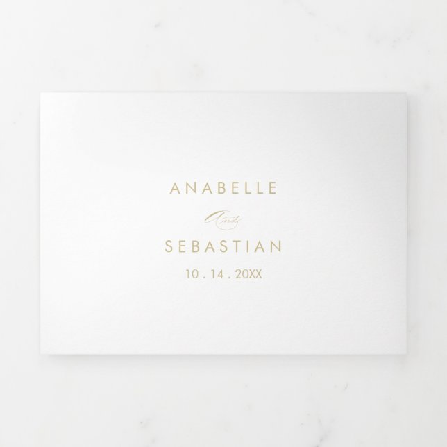 Elegante Calligraphy Gold Wedding Dreifach Gefaltete Einladung (Cover)